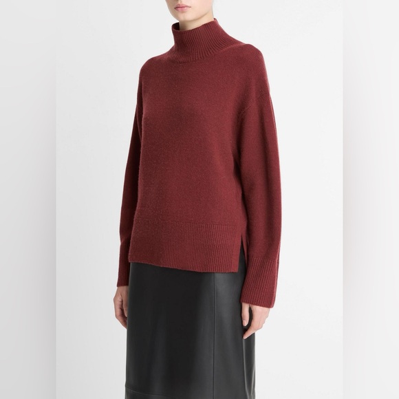 Vince Cashmere Donegal Side Slit Pullover Turtleneck Sweater Hunter Green Sz XL - Picture 15 of 15